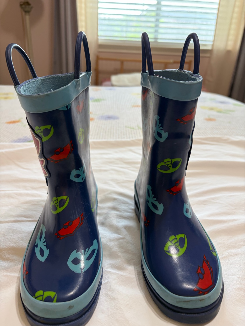 Kids Navy Blue Waterproof Rain Boots With Space Ship Print(40)
